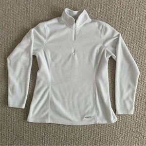 Eddie Bauer Women's White Quarter Zip Fleece Top Size Medium